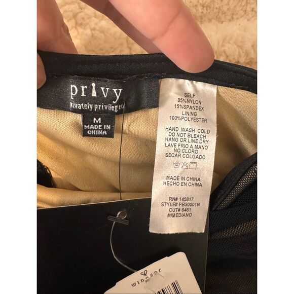 Privy Windsor Black Mesh Ruched Mini Skirt | Sheer Overlay Nude Lining Bodycon S - Picture 10 of 10